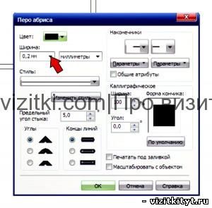 Окно панели перо абриса в coreldraw x6